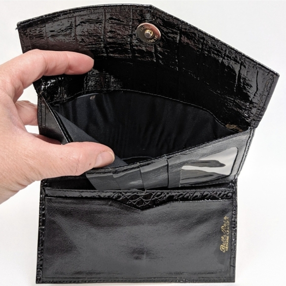 Belle Rose Formal Wallet Patent Leather Crocodile Embossed Shiny Black Retro - Picture 4 of 9